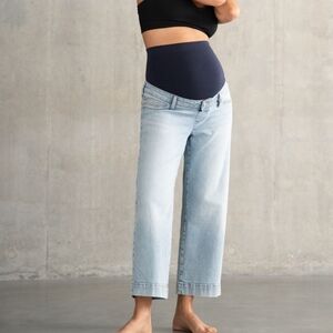 Seraphine Organic Cropped Straight Wide Leg Maternity Light WashJeans Size 8